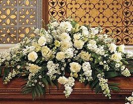 white and ivory half casket cover funeral