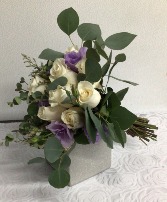 white and lavender  bride bouquet