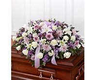 white and lavender half casket piece funeral