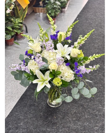 White and lavender  Vase Arrangement 