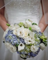 White and light blue Bridal Bouquet