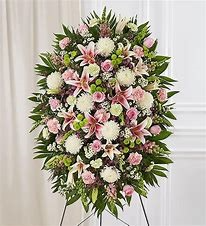 white and pink standing spray funeral in Ceres, CA - Precious Flowers ...