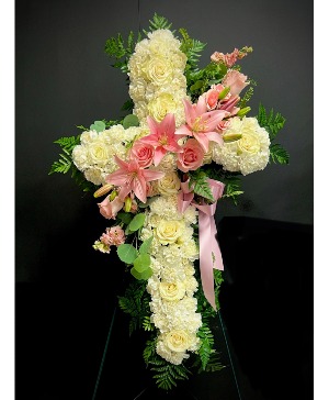 White and Pink Sympathy Cross 