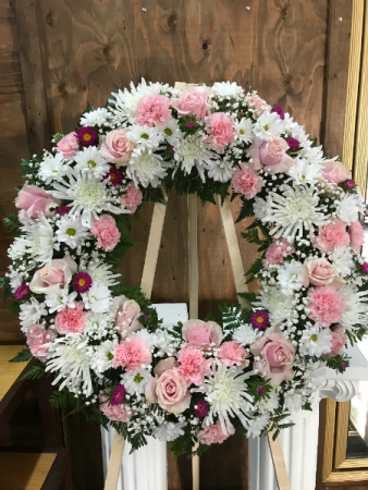 White and pink wreath 