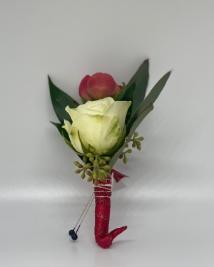 White and Red Boutonniere  Powell Florist Exclusive