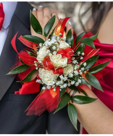 White and Red Corsage  in Dodge City, KS | Love And Bloom Flower Boutique