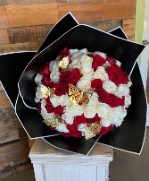 White and Red Rose Bouquet  wrapped 