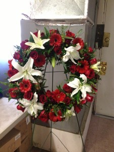 White and Red Wreath  Standing Spray 