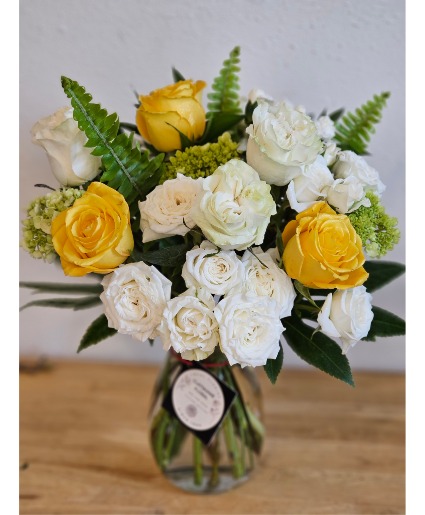 White and Yellow Roses Arrangement