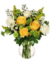 WHITE AND  YELLOW ROSES  ARRANGEMENT 