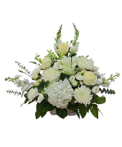 White Basket Roses & Lily