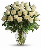 White Beauty- 24 Roses  Vase Arrangement