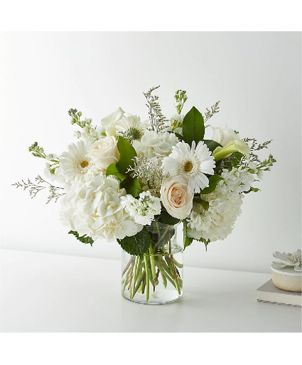 White Blossoms Clear Vase