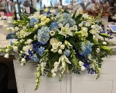 WHITE & BLUE CASKET SPRAY 