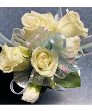 White & Blue Delight Corsage
