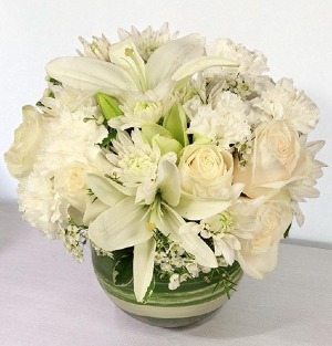 White Bubble Bowl Vase of Flowers
