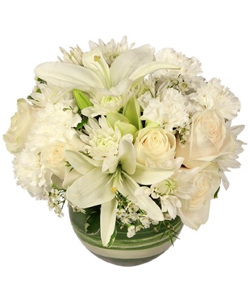 White Bubble Bowl Vase of Flowers in Northport, NY | Hengstenberg's Florist