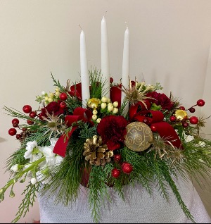 White Candle Arrangement Christmas
