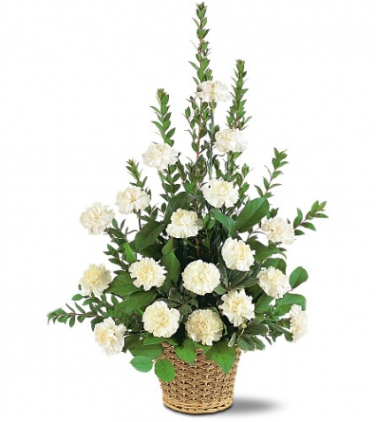 White Carnation Basket Funeral Arrangement