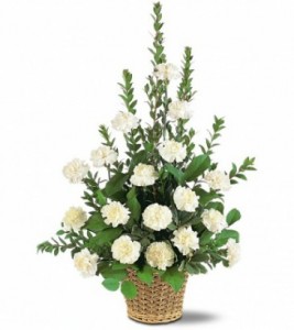 White Carnation Basket Funeral Basket