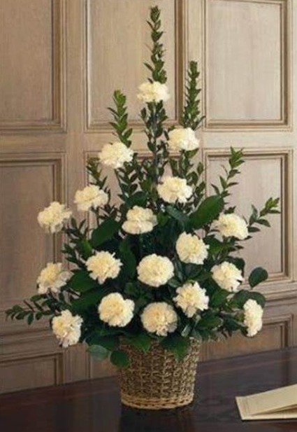 White Carnation Sympathy Basket