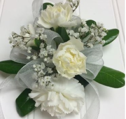White Carnation wrist Corsage  