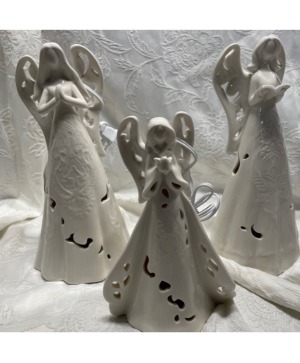 White ceramic angels that have lights Giftware