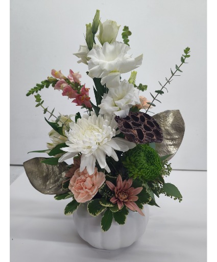 Elegant White Ceramic Pumpkin Arrangement 