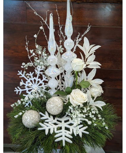 White Christmas Evergreen Centerpiece