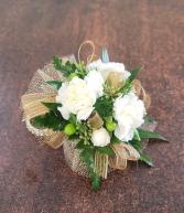 White Corsage with Miniature Carnations 