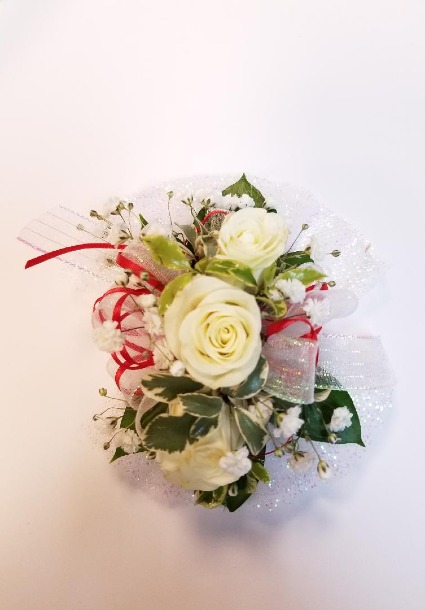 White Corsage with Red Accent