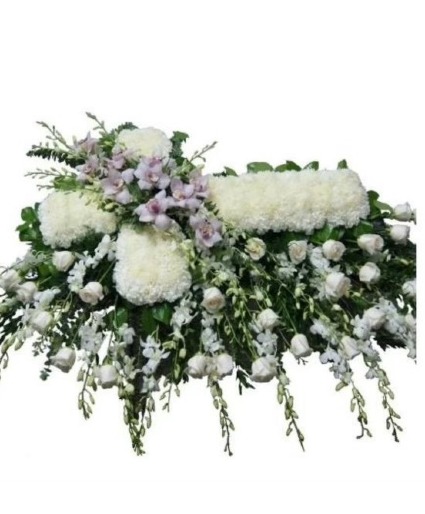 White Cross Casket Spray 