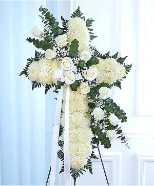 White Cross Standing Spray