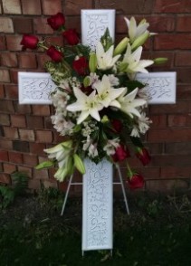 White Cross with Roses and Lilies - AWF7B 
