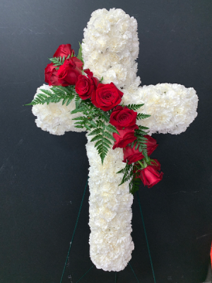 Red Carnation Funeral Flower Cross