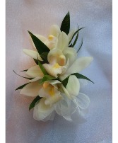 White Cymbid Orchid Corsage