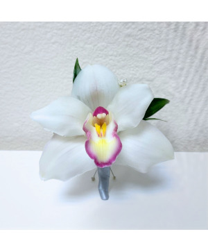 White Cymbidium Orchid Boutonniere Boutonniere