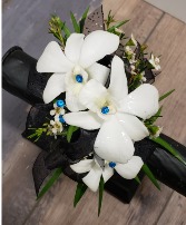 White Dendrobium Orchid w/ Blue Rhinestones 