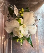 White Dendrobium Orchid Wristlet Corsage
