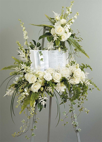 White Easel with Bible Funeral
