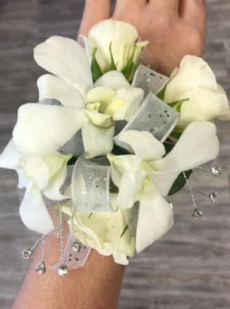 White Elegance  Orchid and Rose Wristlet 