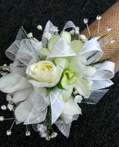White Elegance Sweetheart Rose and Orchid Corsage in Jacksonville, FL | TURNER ACE FLORIST