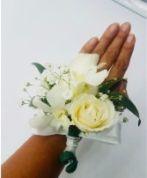 White Fliker Hand Corsage