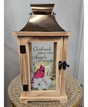 White Floral Cardinal LED Lantern