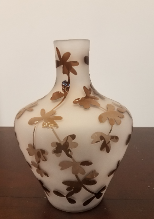 White Frosted Vase with Brown Translucent  Flowers 