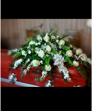 White garden casket spray 