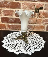 White Glass Lily Hummingbird Lamp  