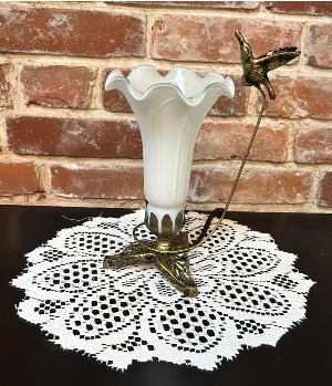 White Glass Lily Hummingbird Lamp