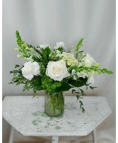 SOLD OUT White + Green Designer's Choice Vased Arrangement