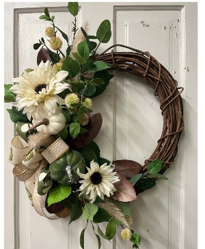 White & Green Pumpkin Wreath Silk Wreath
